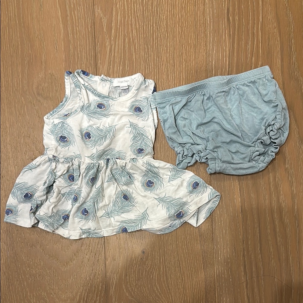Angel Dear Feather Baby Peacock Print Dress Set